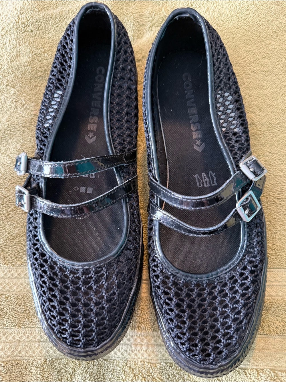 Converse Black Mesh Mary Jane Flats with Double Straps. Size 10.5
